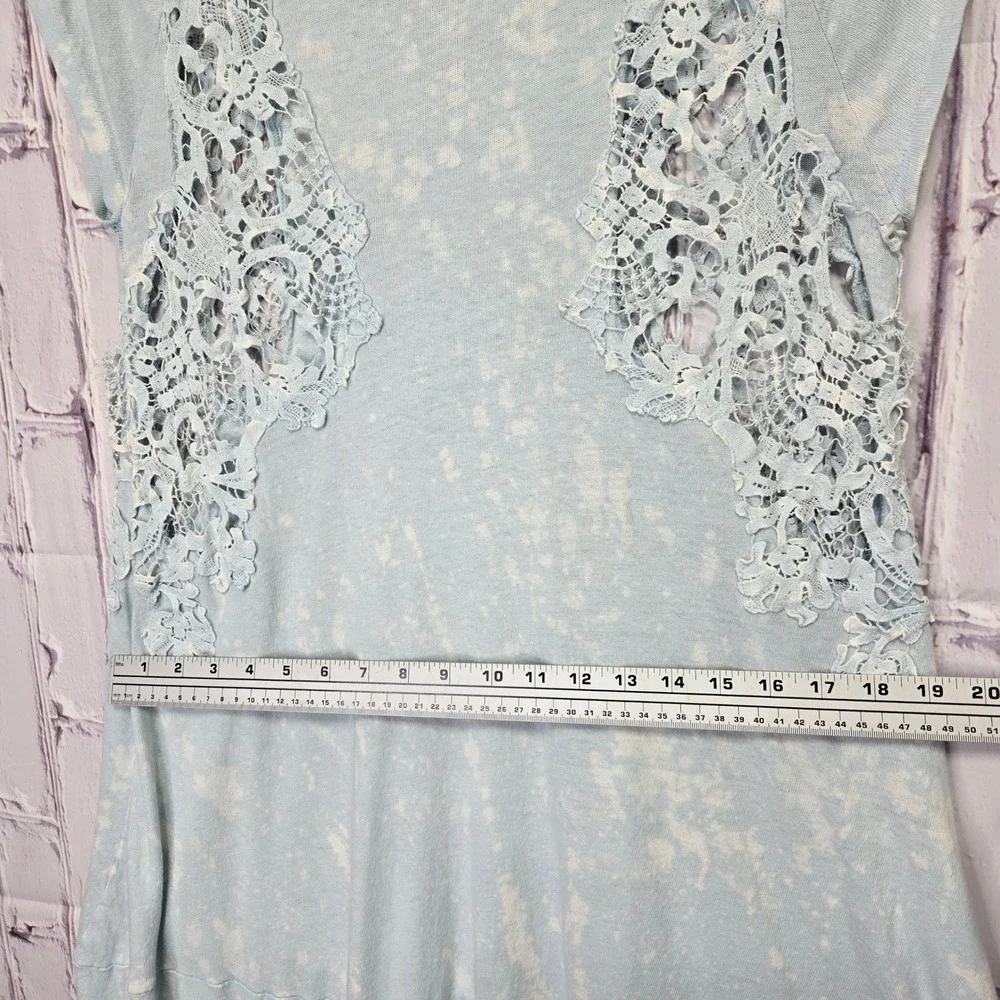 Y2K Free People Light Blue Acid Wash Lace Crochet Mini Sun Beachy Dress Women XS